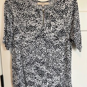 LOFT Black on White Small Floral print top, Size Small